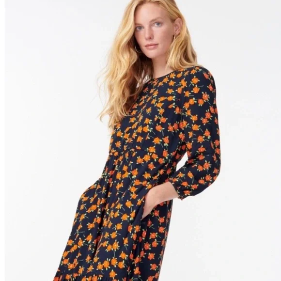 J Crew Flowy Tiered Midi Dress In Poppy Fields Size 0 - Picture 3 of 10